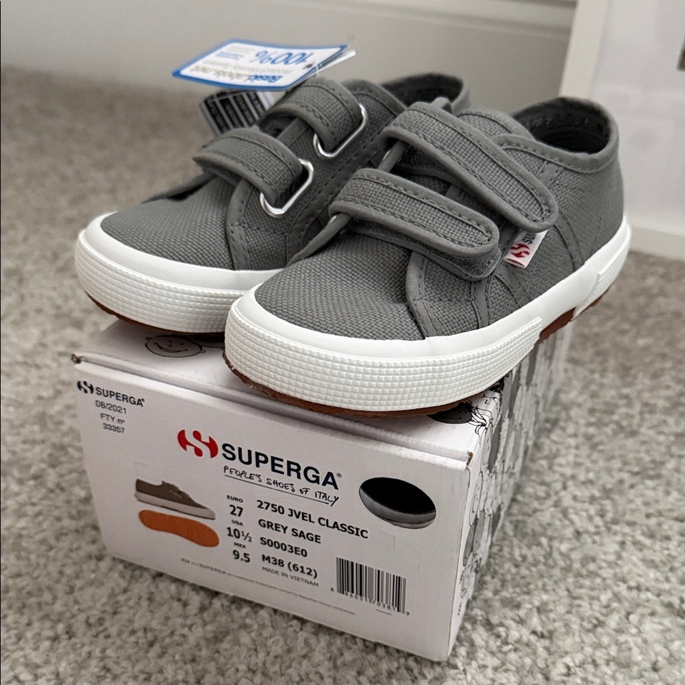 Brand new Superga Kids Charcoal Velcro Sneakers
